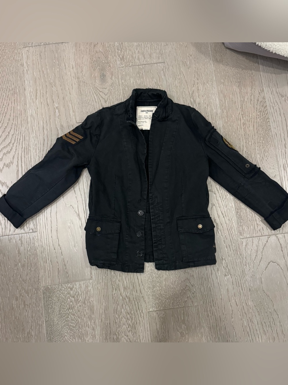 Zadig & Voltaire Black Cotton Military Jacket with Patch Details